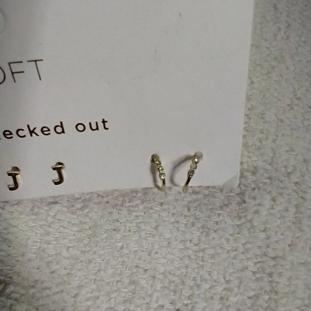 Loft 3 pairs earrings get decked out letter j cz cubic zirconia half hoop